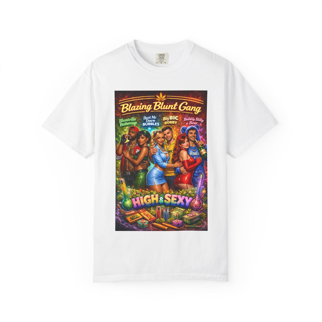Blazing Blunt Gang Graphic T‑Shirt — “High & Sexy” Retro Smoking Art Tee