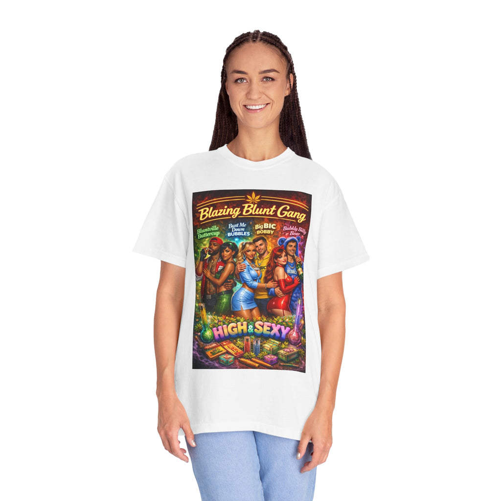 Blazing Blunt Gang Graphic T‑Shirt — “High & Sexy” Retro Smoking Art Tee